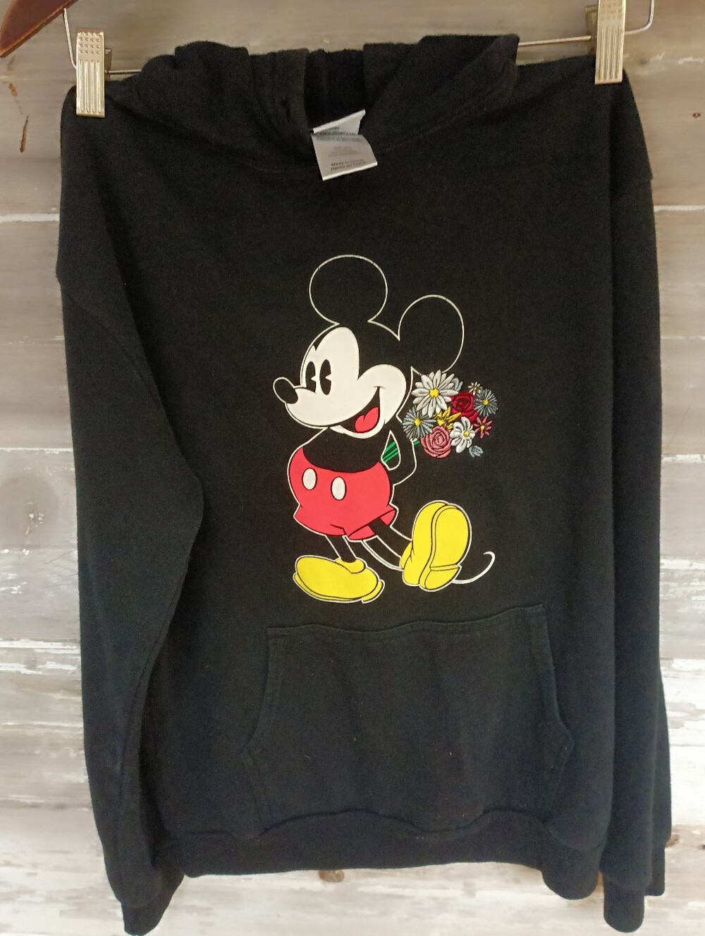 Kids Black Mickey Mouse Hoodie with Floral Graphic